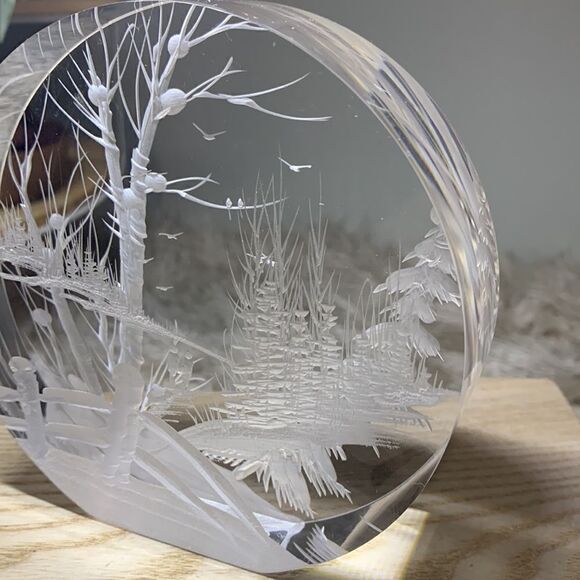 Vintage 1999 Lucite Outdoor Scene Reverse Carved Sculpture by Frank Albrecht FRA - Picture 7 of 17